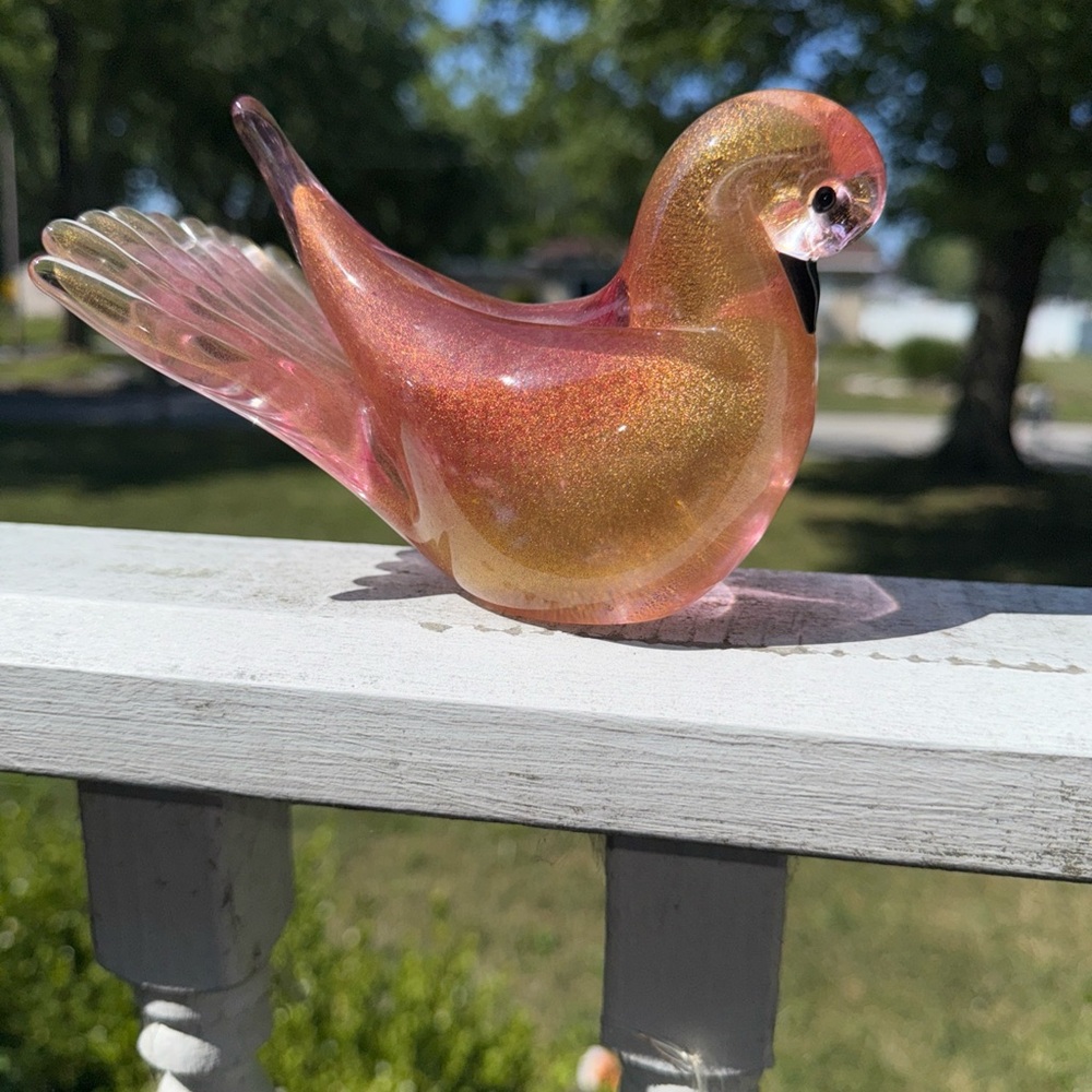 Elegant murano italy Pink and Gold Glass Bird dove Figurine
